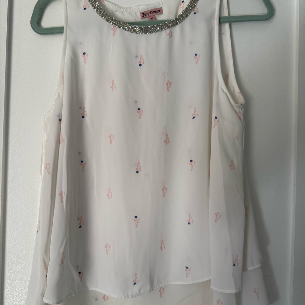 Juicy Couture White Blouse with Pink and Blue Details